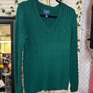 Chaps Emerald V-Neck Cable Knit Sweater